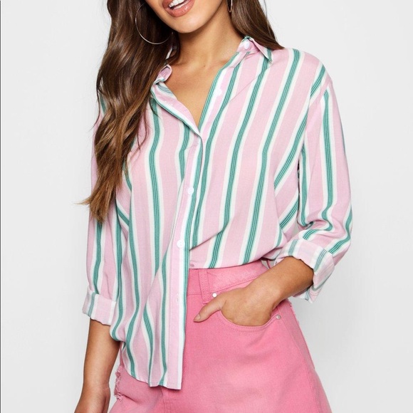 Boohoo Tops - Boohoo Petite Striped Button-Up